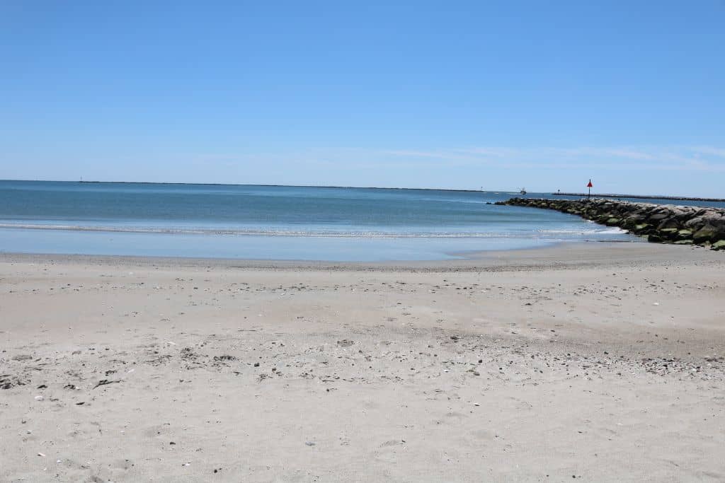 Salty Brine State Beach and the breakwater many people fish from.