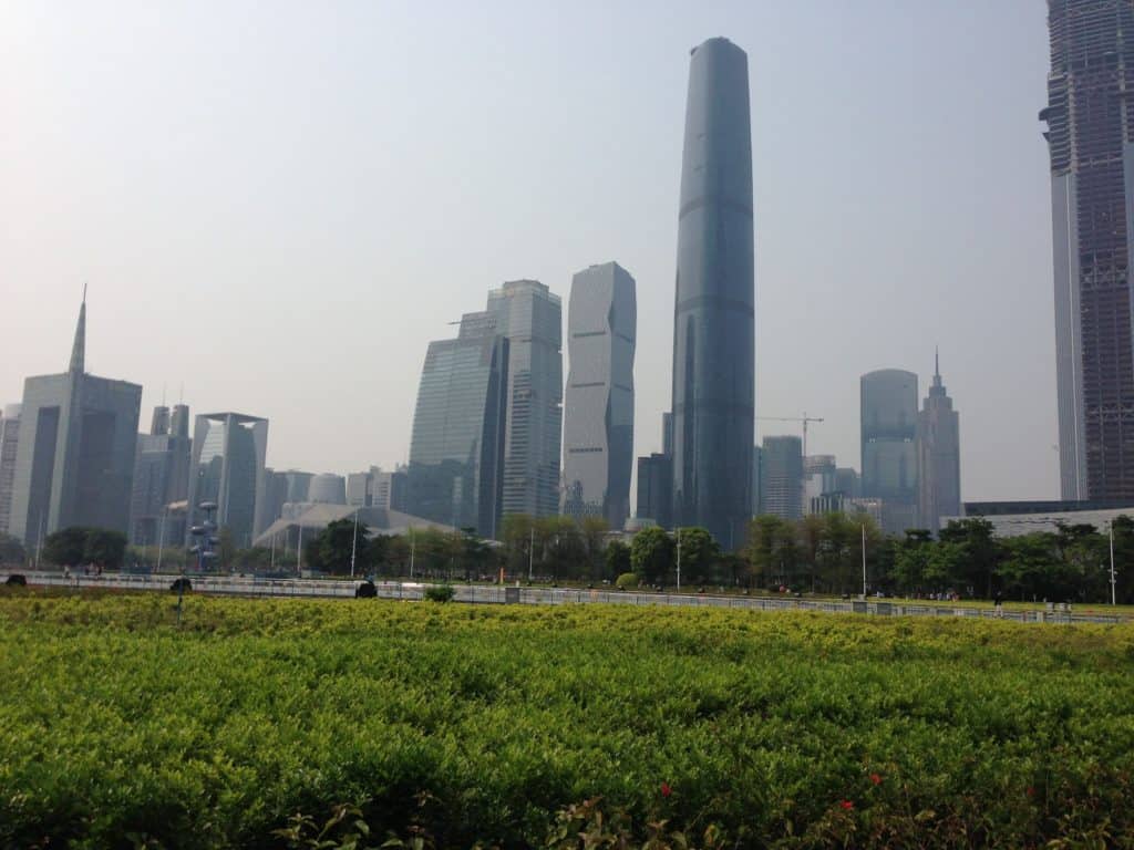 Looking at the skyline of Zhujiang New Town from across the river.