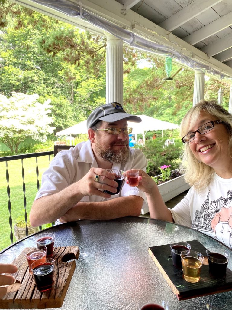 Enjoying a wine flight at the Diamond Hill Vineyard in Cumberland Rhode Island.