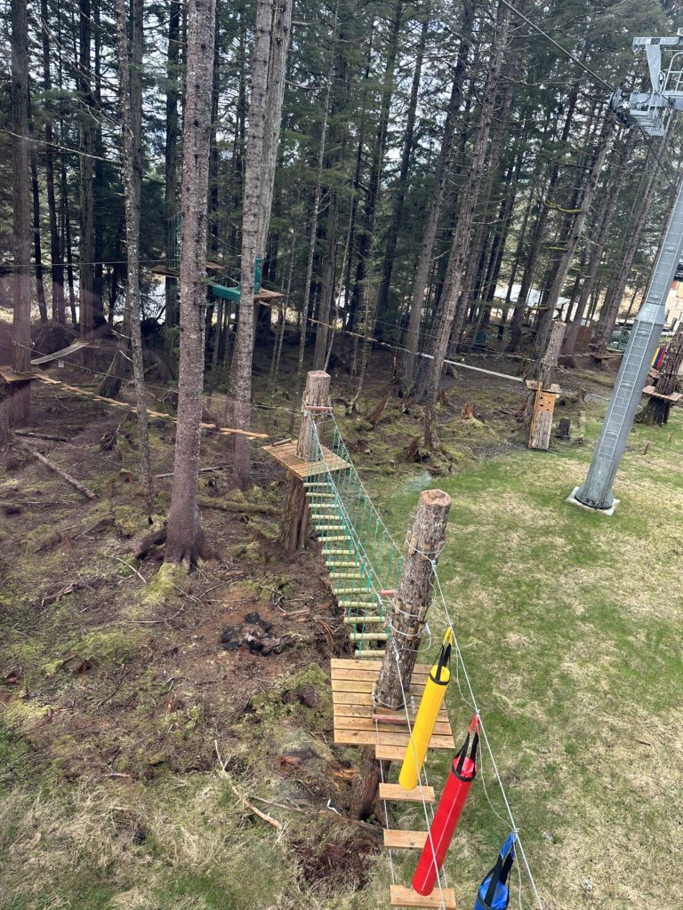 The climbing course under the gondola at Icy Strait Point