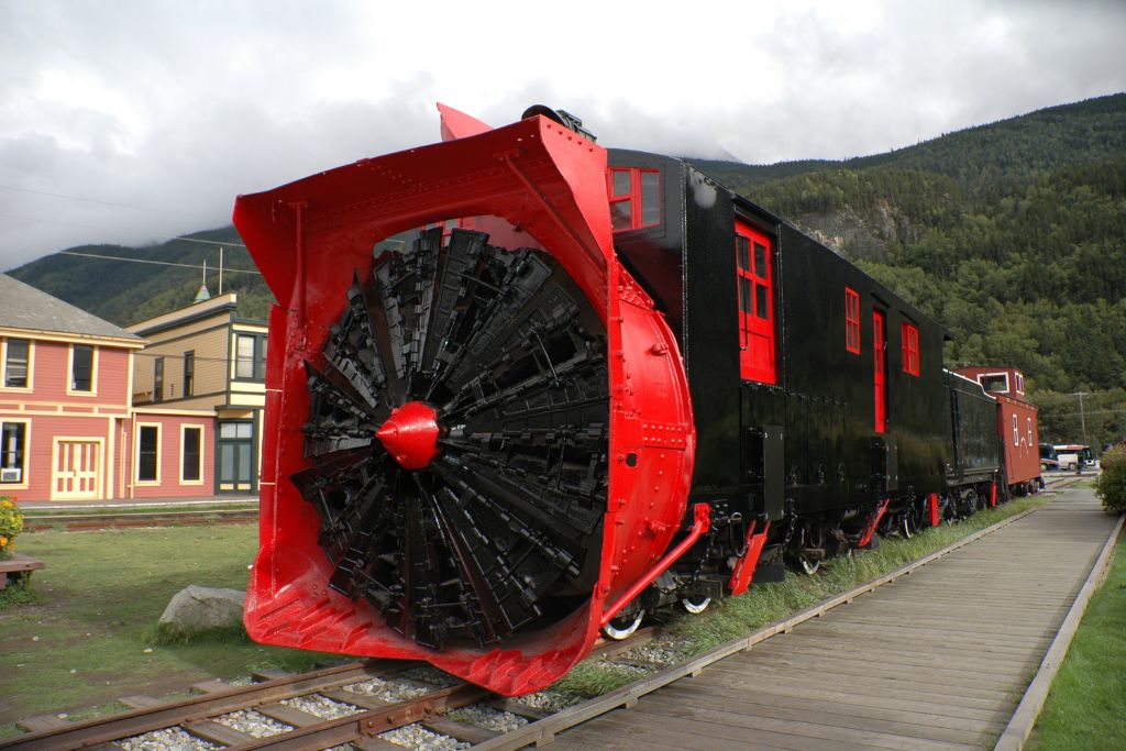 One of the first things you can do in Skagway is marvel at the ice-cutting train on the tracks close to the dock.