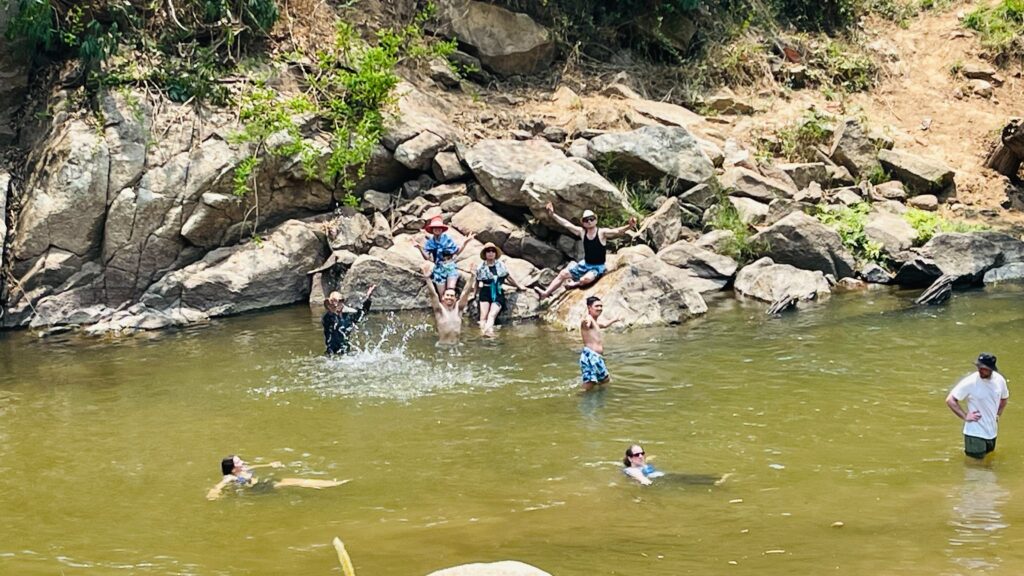 Floating in the Mae Taeng River after feeding and scrubbing the elephants at the Smile Elephant Sanctuary in Chiang Mai