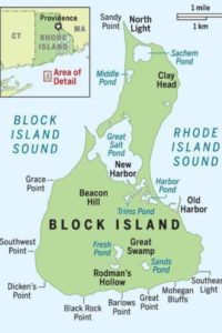 Map of Block Island, Rhode Island.