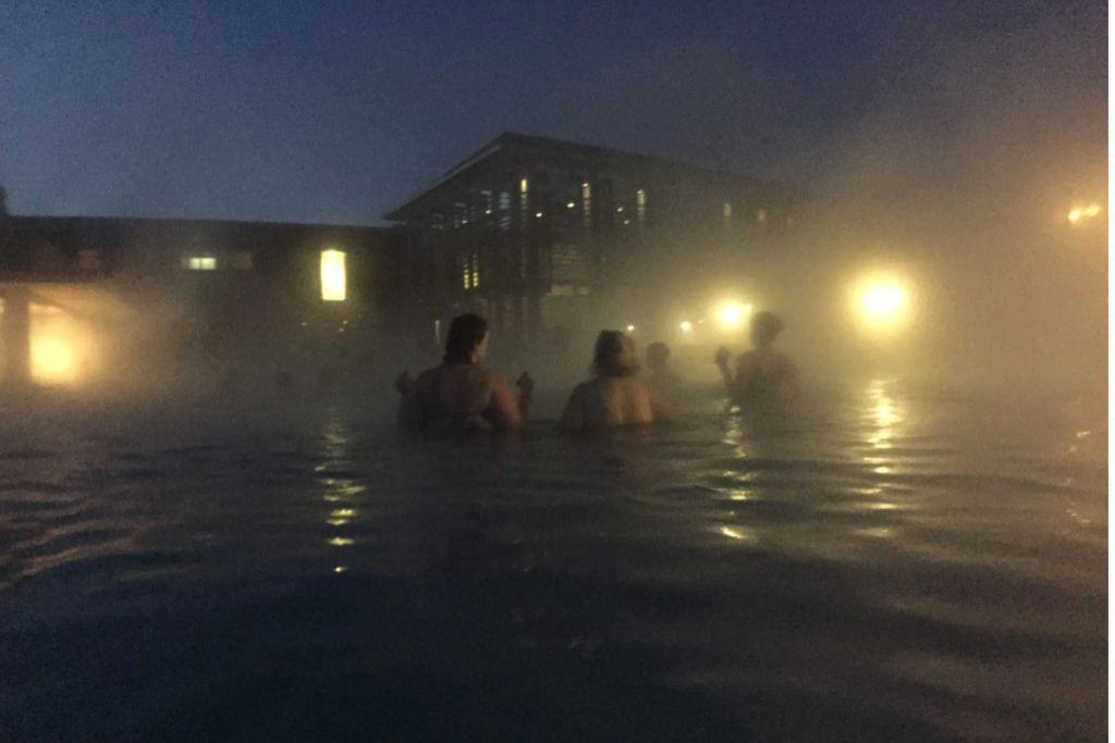 Nighttime falls over the Blue Lagoon.