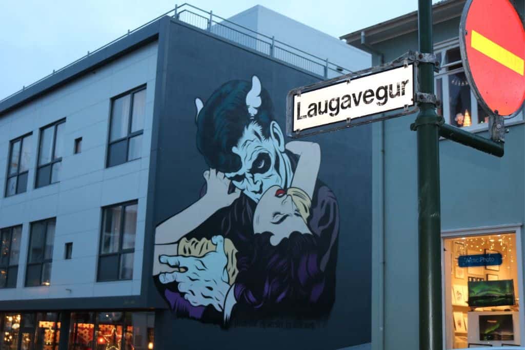 The street art is evident all along Laugavegur Street in the city of Reykjavik.