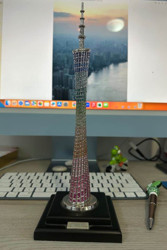 My commemorative Canton Tower with Swarovski crystals that I brought home from China on my visit in 2017.
