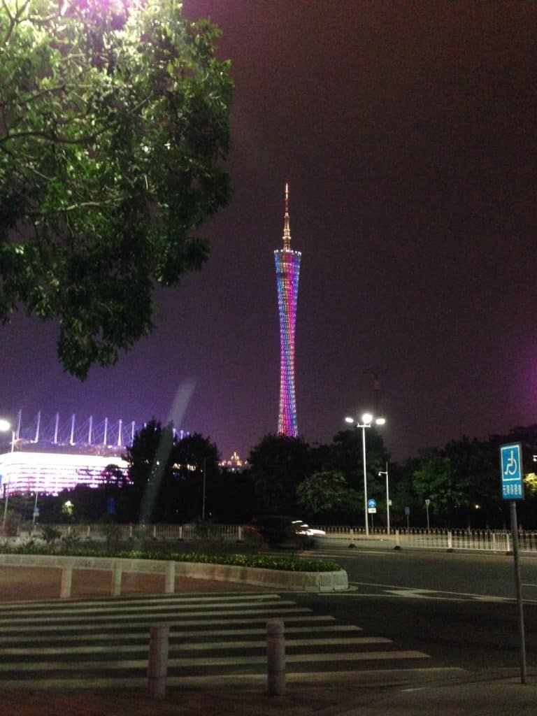 Viewing the Canton Tower from the other side of the Zhujiang.