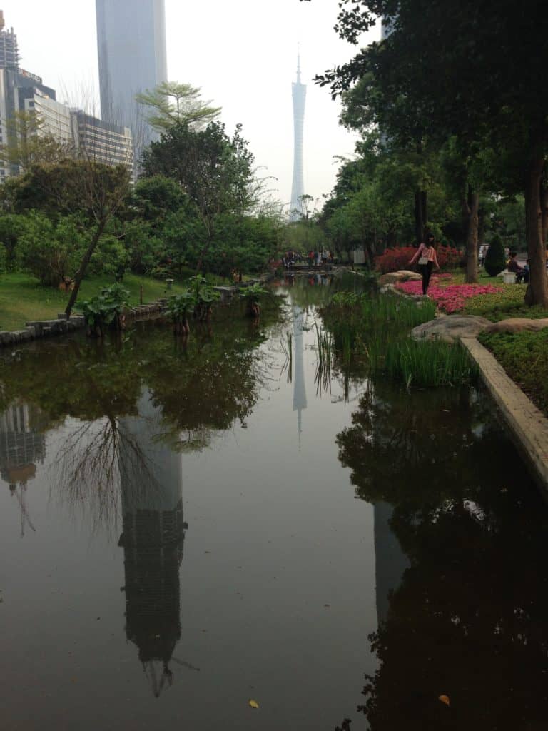 The beautiful park right in the middle of the CBD in Zhujiang New Town, Guangzhou.