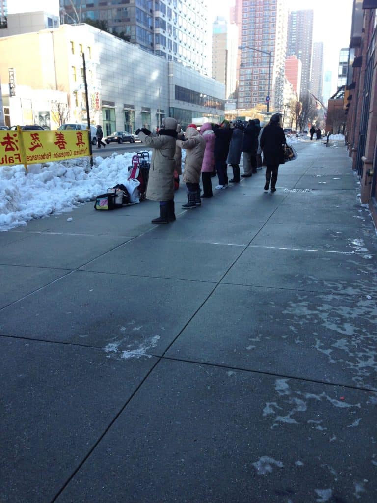 Women were practicing tai chi outside the Chinese Consulate in NYC on a cold February day.