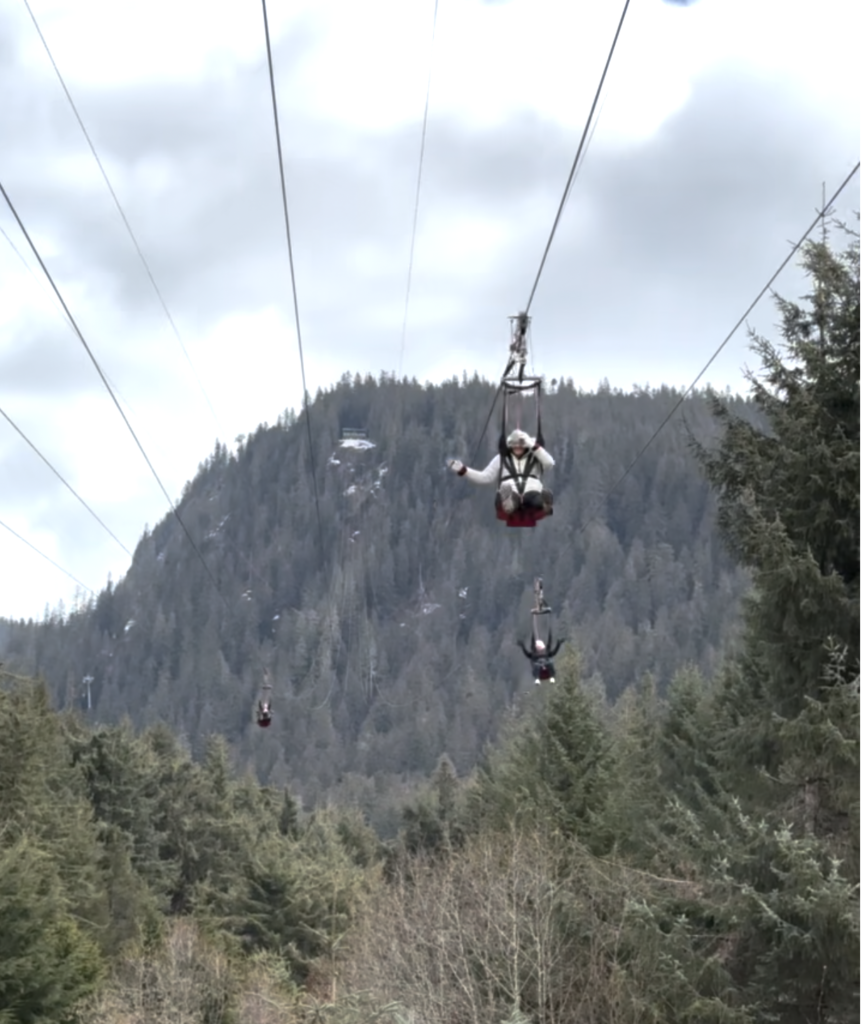 Flying down the ZipRider at Icy Strait Point.