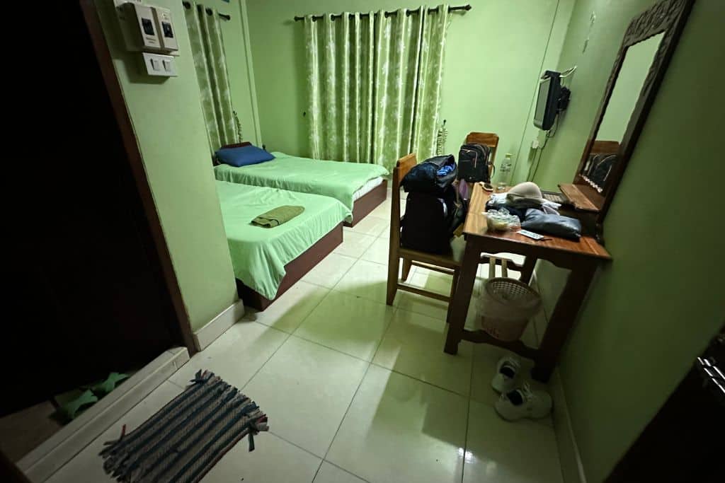 A very green room at the Houayxay Guest House in  Laos.