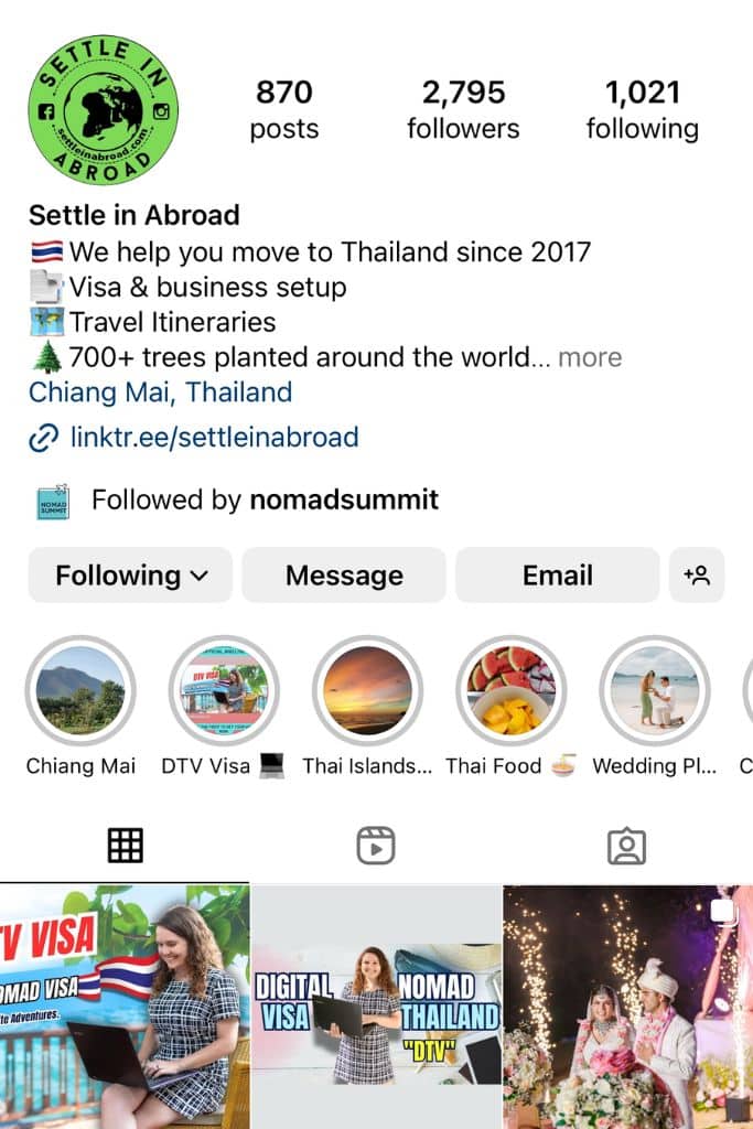 A picture of Settle In Abroad's Instagram feed