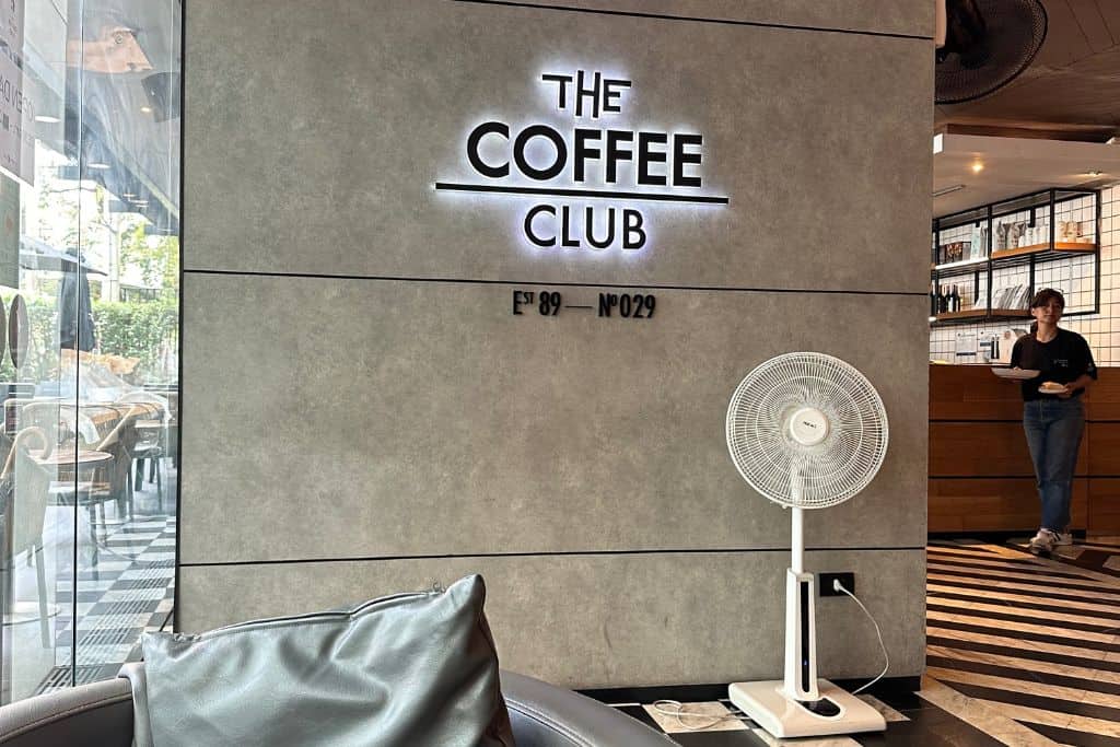 The sign for the Coffee Club across the road from the hotel in Bangkok.