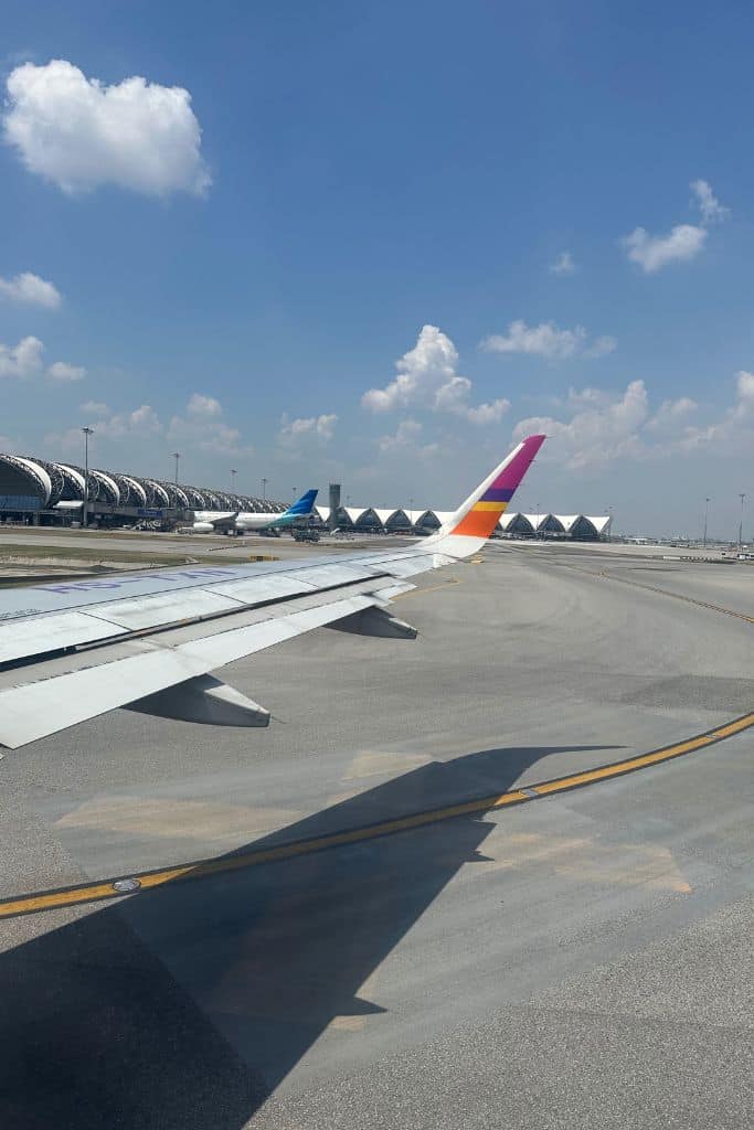 Airplane landing at the Chiang Mai airport.