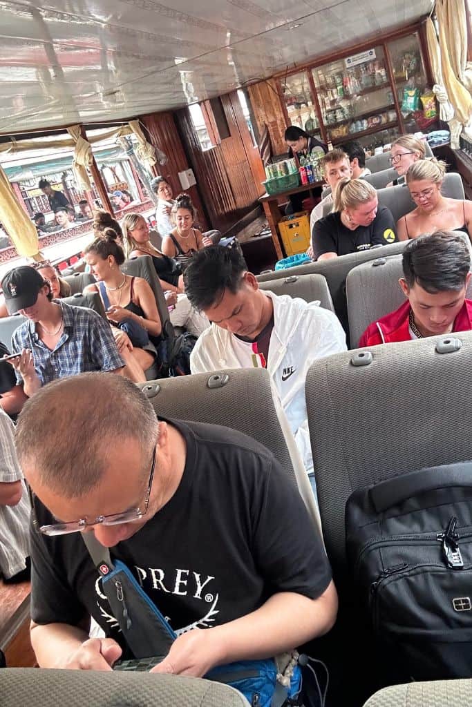 The crowded boat on the second day of the trip down the Mekong River.