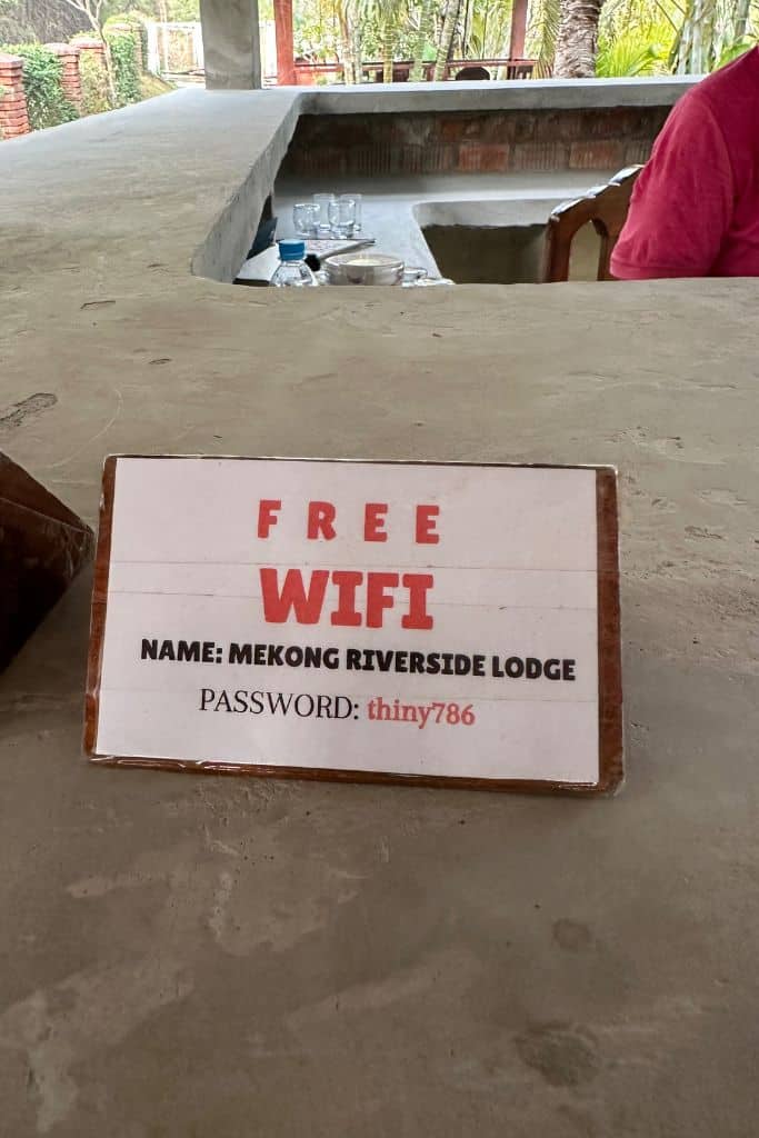 A picture of the hotel guesthouse wi-fi password and network.