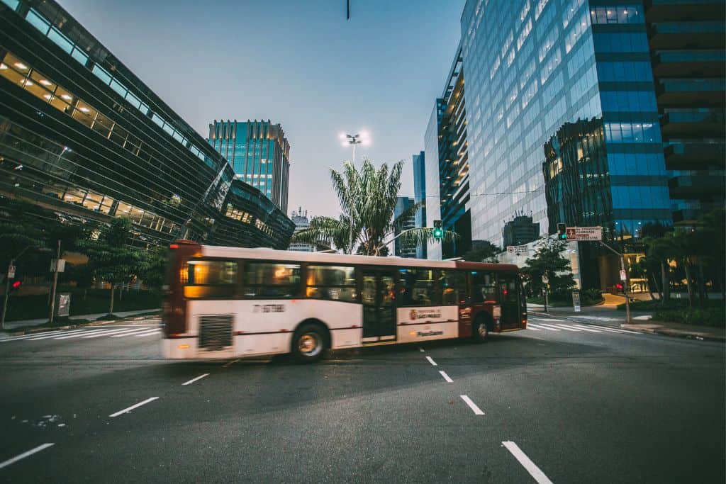 A city bus on the busy streets of China.